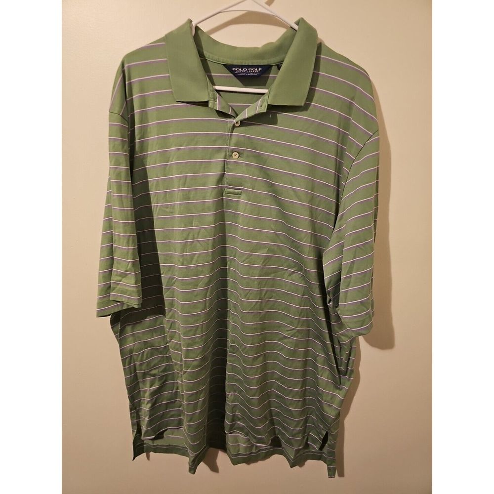 Polo Golf Ralph Lauren Men's Green With Purple Stripes Size XXL 100% Pima Cotton